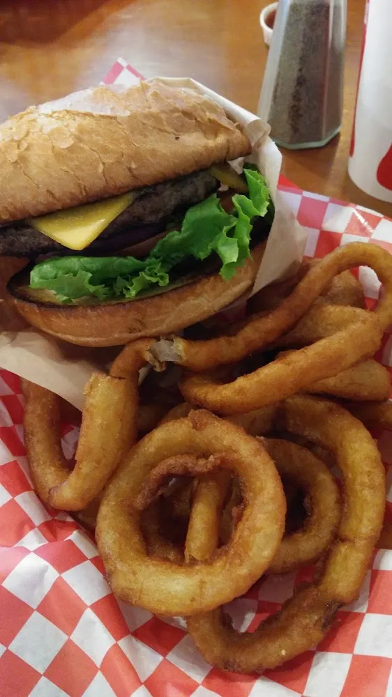 Burger with a Side of Onion Rings